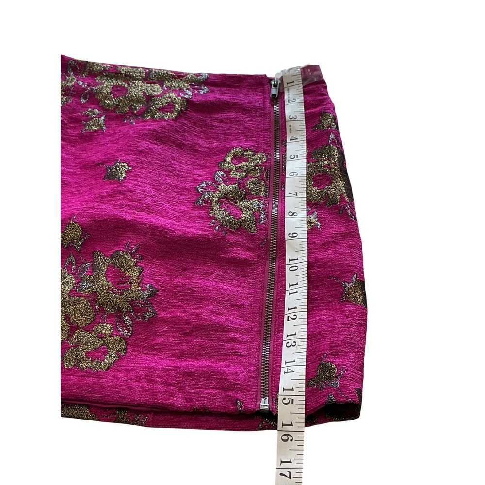 Free People Pink Gold Floral Brocade Side Zip Mini Skirt Size 4 OB1054173 - Picture 10 of 12